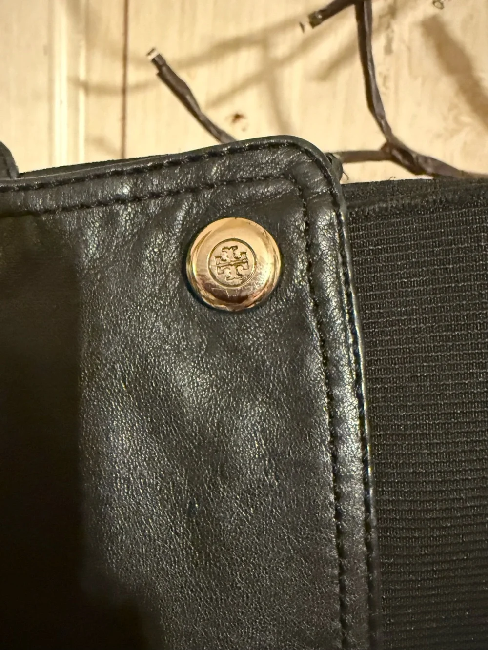 Tory Burch Black Leather Over-the-Knee Boots with Logo Button